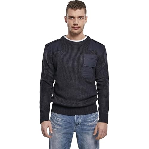 Brandit Individual Wear Herren Commando Regular Fit Casual Wandern Strickpullover Langarm mit verstärkten Ellbogen und Schultern, Marineblau, Klein von Brandit