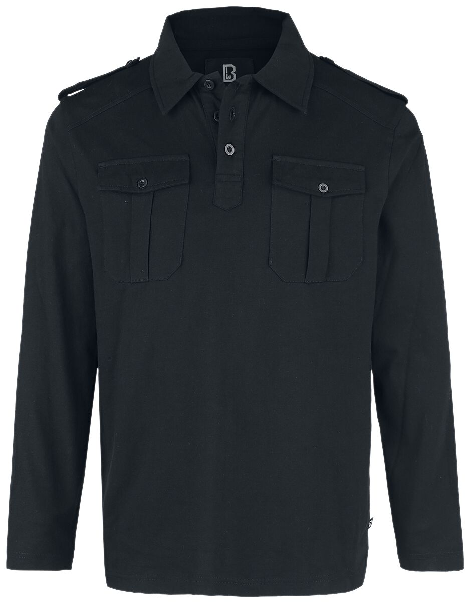 Brandit Langarmshirt - Jersey Poloshirt Willis Longsleeve - M bis 7XL - für Männer - Größe L - schwarz von Brandit