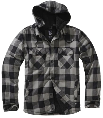 Brandit Lumber Check Shirt Hooded, Größe:5XL, Farbe:Charcoal-Schwarz von Brandit
