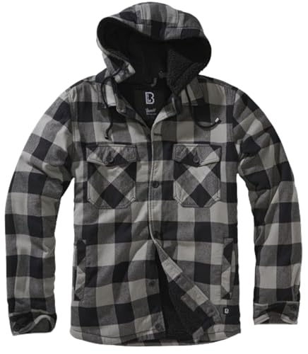 Brandit Lumber Check Shirt Hooded, Größe:7XL, Farbe:Charcoal-Schwarz von Brandit