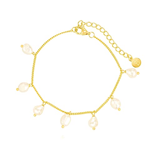 Brandlinger ® Armband Damen Silber 925. Perlenarmband vergoldet mit 18 Karat (Gold und Silber), Schmuck für Frauen und Mädchen. Länge verstellbar 16-20cm. von Brandlinger