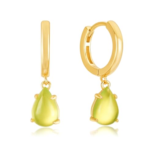 Edelstein Ohrringe Silber 925. Creolen mit Edelstein Anhänger Tropfen Chalcedon lila oder grün von Brandlinger