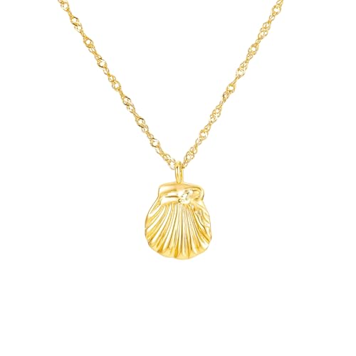 Brandlinger ® Halskette Damen Silber 925. Muschel Kette Sommer Urlaub. Kette Damen vergoldet mit 18 Karat Gold, Schmuck für Frauen und Mädchen. Kettenlänge verstellbar 40-45cm. von Brandlinger