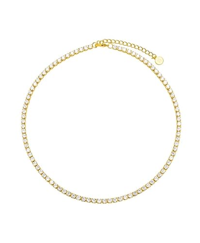 Brandlinger ® Halskette mit Steinen. Tennis Choker Kette mit weißen Steinen. Kette Damen vergoldet mit 18 Karat (Silber und Gold), Schmuck für Frauen und Mädchen. Länge 35-40cm (sehr eng anliegend). von Brandlinger