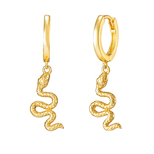 Brandlinger ® Ohrringe Silber 925 hängend. Creolen mit Anhänger Schlange. Schmuck Damen vergoldet mit 18 Karat (Silber und Gold) für Frauen und Mädchen. Durchmesser der Hoops 12,5mm. (Gold) von Brandlinger