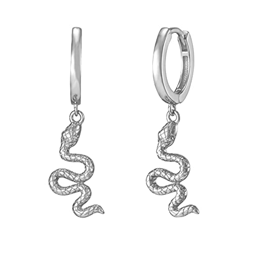 Brandlinger ® Ohrringe Silber 925 hängend. Creolen mit Anhänger Schlange. Schmuck Damen vergoldet mit 18 Karat (Silber und Gold) für Frauen und Mädchen. Durchmesser der Hoops 12,5mm. (Silber) von Brandlinger