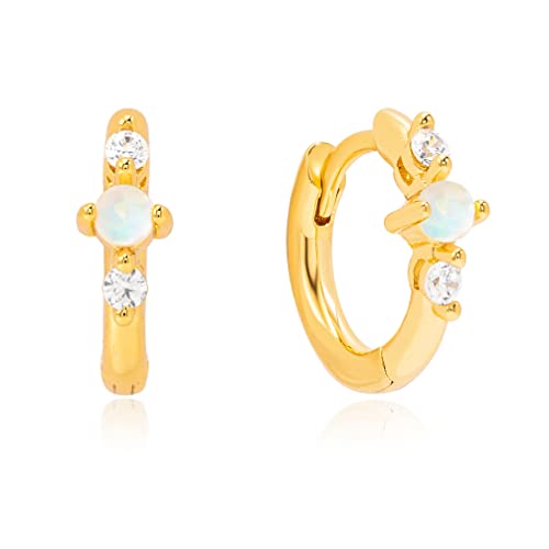 Brandlinger ® Ohrringe Silber 925 hängend. Creolen mit Opal und Zirkonia Stein. Schmuck Damen vergoldet mit 18 Karat (Silber und Gold) für Frauen und Mädchen. Durchmesser der Creolen 11,5mm. (Gold) von Brandlinger