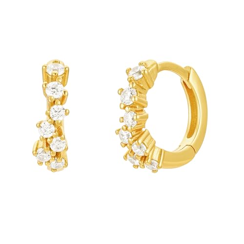 Brandlinger ® Ohrringe Silber 925. Asymmetrische Creolen gold mit Steinchen weiß. Schmuck Damen vergoldet mit 18 Karat (Silber und Gold) für Frauen und Mädchen. von Brandlinger