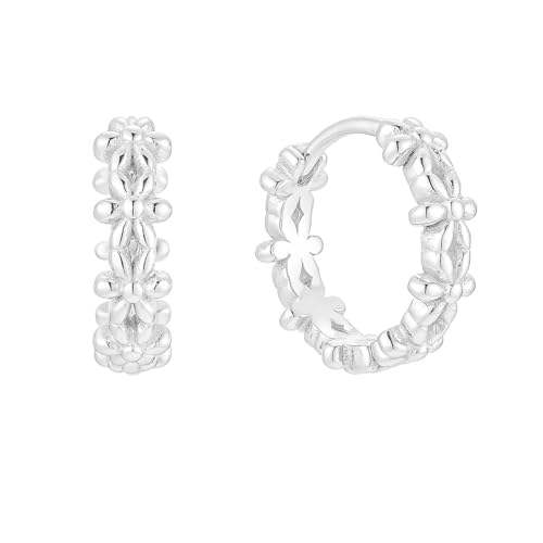 Brandlinger ® Ohrringe Silber 925. Blümchen Creolen mit kleinen Blumen. Schmuck Damen vergoldet mit 18 Karat Gold für Frauen und Mädchen. Äußerer Durchmesser 13,6mm. von Brandlinger