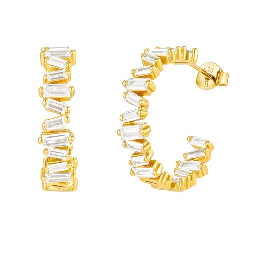 Brandlinger ® Ohrringe Silber 925. Creolen mit Stein Farbverlauf Regenbogen bunt. Schmuck Damen vergoldet mit 18 Karat Gold für Frauen und Mädchen. Äußerer Durchmesser 23mm. (Weiß (Gold)) von Brandlinger