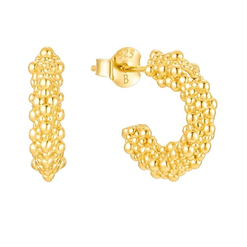 Brandlinger ® Ohrringe Silber 925. Statement Creolen mit kleinen Kugeln. Schmuck Damen vergoldet mit 18 Karat Gold für Frauen und Mädchen. Äußerer Durchmesser 16mm. von Brandlinger