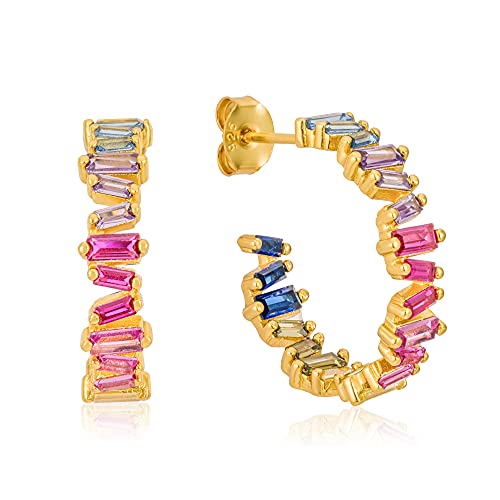 Brandlinger ® Ohrringe Silber 925. Creolen mit Stein Farbverlauf Regenbogen bunt. Schmuck Damen vergoldet mit 18 Karat Gold für Frauen und Mädchen. Äußerer Durchmesser 23mm. (Satte Farben) von Brandlinger