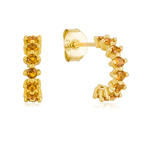 Brandlinger ® Damen Ohrringe Silber 925. Funkelnde Creolen mit Bernstein Zirkoniasteinen. Schmuck Damen vergoldet mit 18 Karat (Gold) für Frauen und Mädchen. Durchmesser der Huggies vergoldet: 12mm. von Brandlinger