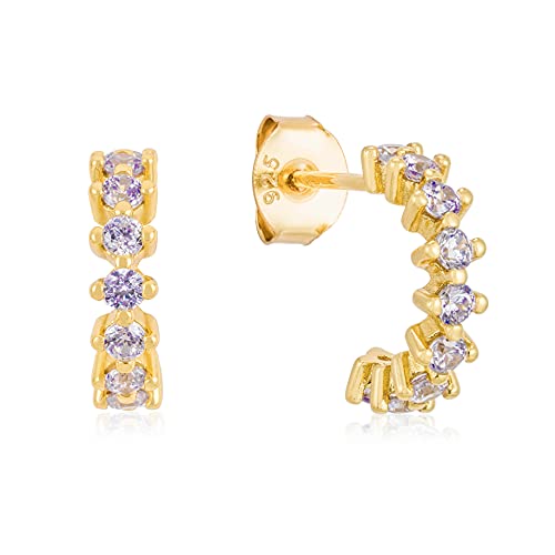 Brandlinger ® Damen Ohrringe Silber 925. Funkelnde Creolen mit Zirkoniasteinen (Lavendel). Schmuck Damen vergoldet mit 18 Karat (Gold) für Frauen und Mädchen. Durchmesser der Huggies vergoldet: 12mm. von Brandlinger