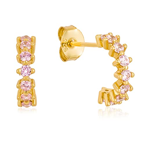 Brandlinger ® Damen Ohrringe Silber 925. Funkelnde Creolen mit Zirkoniasteinen (Rosé). Schmuck Damen vergoldet mit 18 Karat (Gold) für Frauen und Mädchen. Durchmesser der Huggies vergoldet: 12mm. von Brandlinger