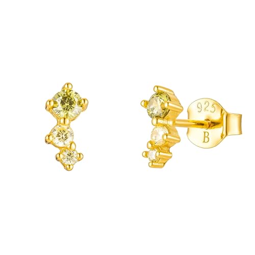 Brandlinger ® Ohrstecker Silber 925 mit Stein bunt. Schmuck Damen vergoldet mit 18 Karat (Silber und Gold) für Frauen und Mädchen. Größe der funkelnden Ohrstecker: 5,8mm von Brandlinger
