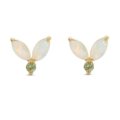 Brandlinger ® Opal Ohrstecker Silber 925 vergoldet. Opal Ohrstecker Opal mit Zirkonia, Schmuck Damen vergoldet mit 18 Karat Gold für Frauen und Mädchen. Größe der Ohrstecker Opal 6,5mm. von Brandlinger