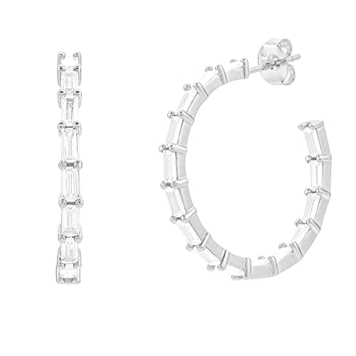 Brandlinger ®Statement Ohrringe Silber 925. Große Creolen mit Zirkonia Stein, Schmuck Damen vergoldet mit 18 Karat (Silber und Gold) für Frauen und Mädchen. Durchmesser Creolen 30mm. (Silber (weiß)) von Brandlinger