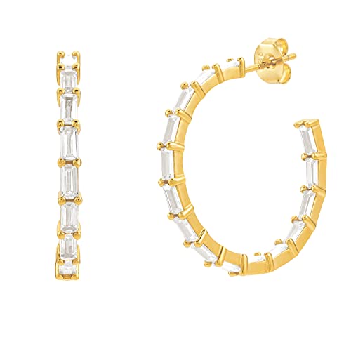 Brandlinger ®Statement Ohrringe Silber 925. Große Creolen mit Zirkonia Stein, Schmuck Damen vergoldet mit 18 Karat (Silber und Gold) für Frauen und Mädchen. Durchmesser Creolen 30mm. (Gold (weiß)) von Brandlinger