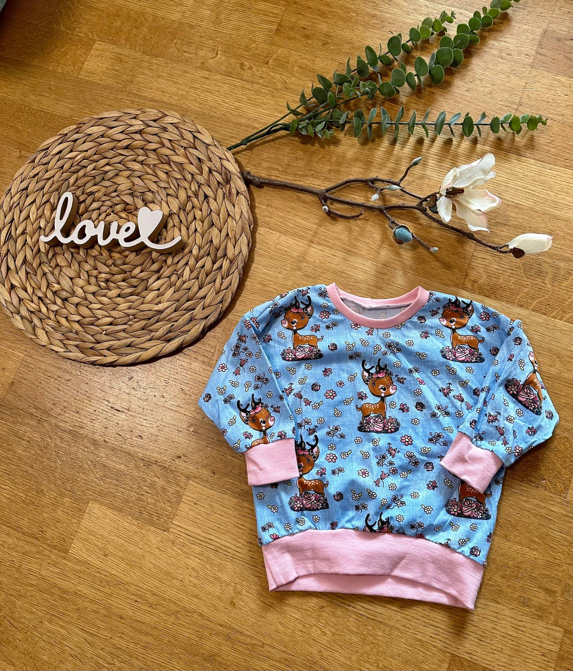 Pullover/Langarmshirt Oversized „Rehe" 86/92 von BrandmadeRegensburg