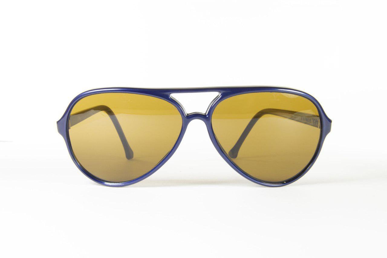 Vintage Vuarnet Aviator Sonnenbrille 374 Blue Metal Px2000 Mineral Braune Linse von BrandsMarketStore