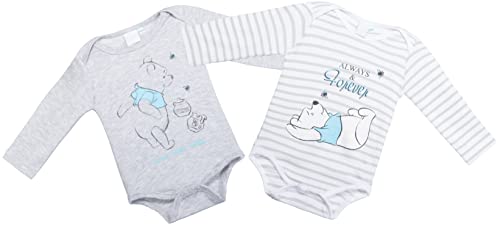 Brandsseller Baby Body Langarm Strampler | 2er Set | Mit Motiven im Stil von Winnie Pooh - Minnie Maus - Mickey Maus (74/80, Grau/Blau) von Brandsseller