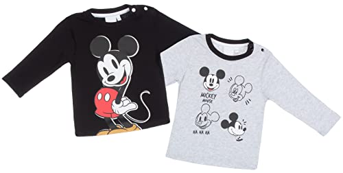 Brandsseller Baby Langarmshirt | 2er Set | Mit Motiven im Stil von Mickey Mouse 62-68 grau/schwarz von Brandsseller