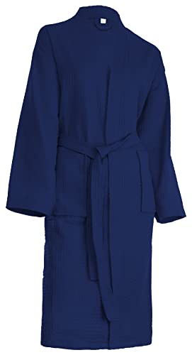 Brandsseller Bademantel Damen & Herren Baumwolle Unisex Leichter Morgenmantel Waffel-Pique Navy L von Brandsseller