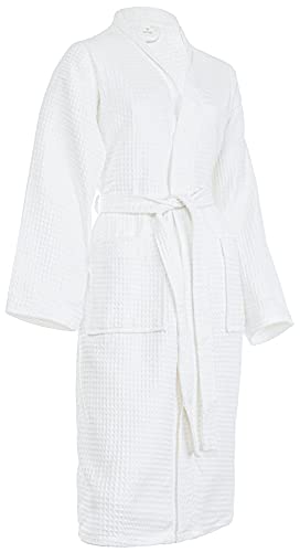 Brandsseller Unisex Bademantel aus Baumwolle XXL – Leichter Morgenmantel aus Waffel-Piqué für Damen & Herren – Saunamantel/Hausmantel für Wellness & Zuhause - Weiß Brandsseller Unisex Bademantel aus Baumwolle XXL – Leichter Morgenmantel aus Waffel-Piqué für Damen & Herren – Saunamantel/Hausmantel für Wellness & Zuhause - Weiß von Brandsseller
