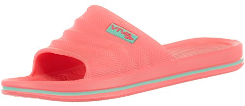 Brandsseller Damen Badepantolette Badeschuhe Badeschlappen Badelatschen Strandschuhe - Uni mit seitlichem Streifen an der Sohle -Farbe: Coral/Helltürkis - Größe: 37 von Brandsseller