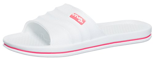 Brandsseller Damen Badeschuh 41 Pantolette Badeschlappe Badelatsche Strandschuh – Weiß/Coral von Brandsseller