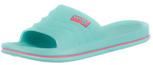 Brandsseller Damen Badepantolette Badeschuhe Badeschlappen Badelatschen Strandschuhe - Uni mit seitlichem Streifen an der Sohle -Farbe: Helltürkis/Coral - Größe: 39 von Brandsseller