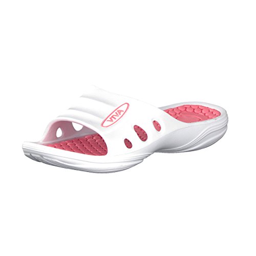 Brandsseller Damen Badeschuh 38 Pantolette Badeschlappe Badelatsche Strandschuh Sauna Schwimmbad – Weiß/Coral von Brandsseller