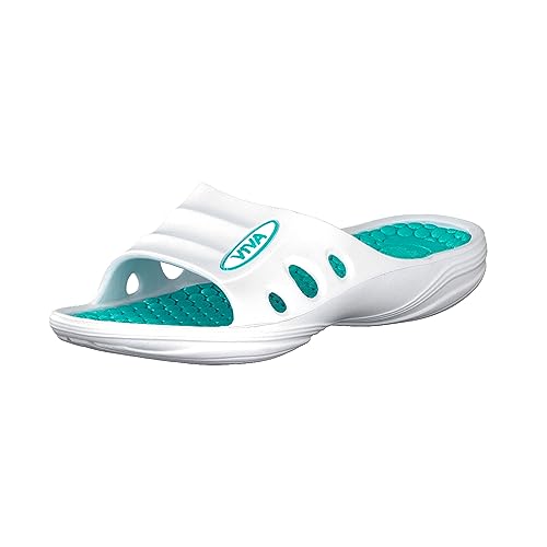 Brandsseller Damen Badeschuh 41 Pantolette Badeschlappe Badelatsche Strandschuh Sauna Schwimmbad – Weiß/Tuerki von Brandsseller