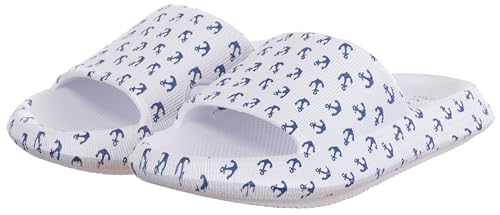 Brandsseller Damen Badesschuhe Slippers Anchor Style Slides Badelatschen Hausschuhe Pantolette Maritim - Weiß/Blau 40/41 von Brandsseller