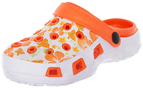 Brandsseller Damen Clog Gartenclog Gartenschuhe Schuh Pantolette Hausschuh leicht Blumenmuster- orange - 37 von Brandsseller