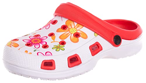 Brandsseller Damen Clog Gartenclog Gartenschuhe Schuh Pantolette Hausschuh leicht Blumenmuster - rot - 36 von Brandsseller