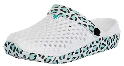 Brandsseller Damen Clog Sommerclog Freizeitschuh Gartenschuh mit Leoparden Muster Blau 36 von Brandsseller