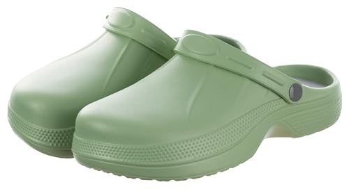 Brandsseller Damen Clog 41 Gartenschuh mit Einlegesohle – Haus- & Freizeitschuh mit flexiblem Fersenriemen – Geschlossene rutschfeste Pantoletten Grün von Brandsseller