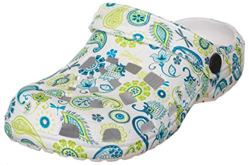 Brandsseller Damen Gartenclog Fantasiemuster – Leichter Sommer-Clog, atmungsaktiv & bequem – rutschfeste Sohle, klappbarer Riemen – für Garten, Freizeit & Strand von Brandsseller