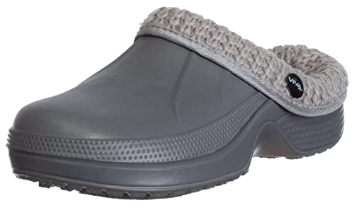 Brandsseller Damen Clogs Winter Hausschuhe Gartenclogs mit Strickeinlage Warm Fell gefüttert Grau 36 von Brandsseller