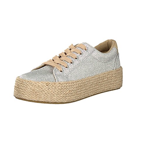 Brandsseller Damen Sneaker 40 Espandrilles modischer Schnürschuh aus Textil Glitzer Sommer Freizeitschuh – Silber Brandsseller Damen Sneaker 40 Espandrilles modischer Schnürschuh aus Textil Glitzer Sommer Freizeitschuh – Silber von Brandsseller