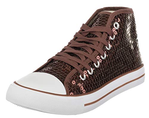 Brandsseller Damen Glitzer Sneaker Pailletten Halbhoch Damenschnürer Damenboots (Braun, Numeric_37) von Brandsseller