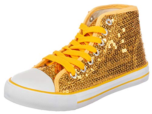 Brandsseller Damen Glitzer Sneaker Pailletten Halbhoch Damenschnürer Damenboots (Gelb, Numeric_36) von Brandsseller