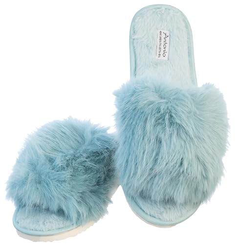 Brandsseller Damen Hausschuhe Langhaar Kuschel Pantolette Frauen Slipper Leichte Rutschfeste Pantoffeln Türkis 38/39 von Brandsseller