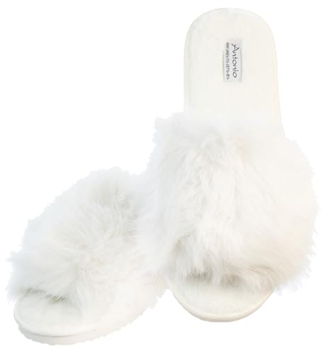Brandsseller Damen Hausschuhe Langhaar Kuschel Pantolette Frauen Slipper Leichte Rutschfeste Pantoffeln Weiß 40/41 von Brandsseller