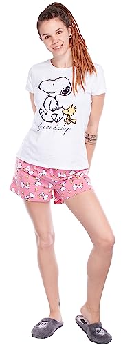 Brandsseller Damen Shorty Pyjama Set Schlafanzug Kurz Zweiteilig 100% Baumwolle - Freizeitanzug mit Motiven im Stil von Snoopy Rosa/Weiß L von Brandsseller