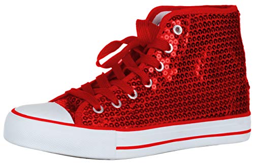 Brandsseller Damen Sneaker Pailletten Halbhoch/Damenschnürer/Damenboots - (39 EU, Rot) von Brandsseller