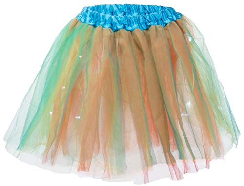 Brandsseller Damen Tutu mit LED/Petticoat/Tüllrock/Unterrock/ca. 50 cm/Satinbund/Spitzensaum (Blau-Bunt) von Brandsseller