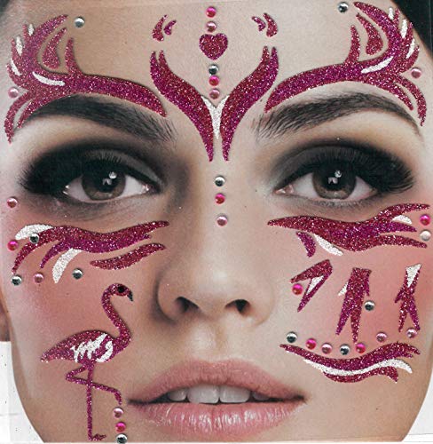 Brandsseller Gesichts-Tattoo Glitzer Flamingo - Aufkleber Set Klebetattoos Temporäre Tattoos Halloween/Karneval Pink von Brandsseller